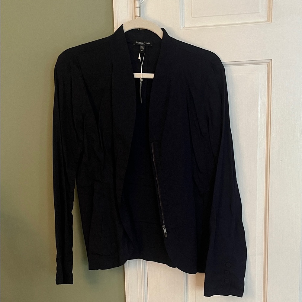Eileen Fisher Navy Jacket with Asymmetric Zipper